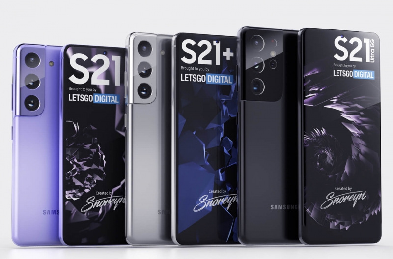 Флагманы Samsung Galaxy S21, Galaxy S21+ и Galaxy S21 Ultra на красочных рендерах и «живых» фото