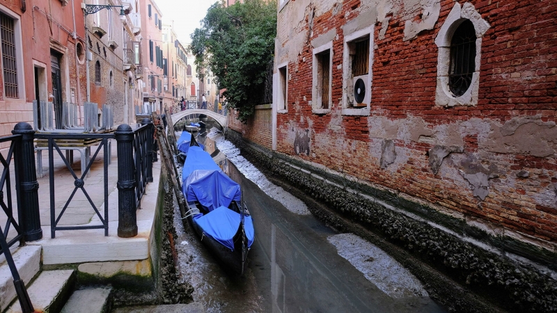 В Венеции из-за отливов сильно упал уровень воды