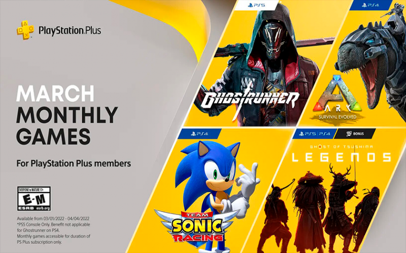Подписка PlayStation Plus в марте: Ghostrunner, выживач ARK: Survival Evolved и приятный боннус Ghost of Tsushima: Legends