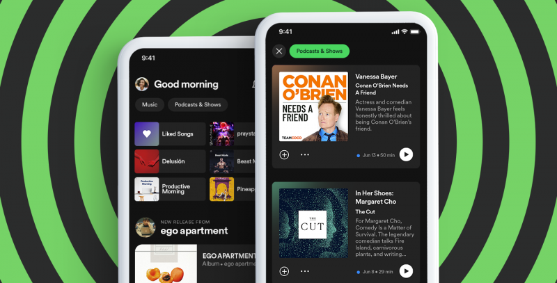 Spotify получил обновлённый дизайн домашнего экрана с отдельными разделами для музыки и подкастов