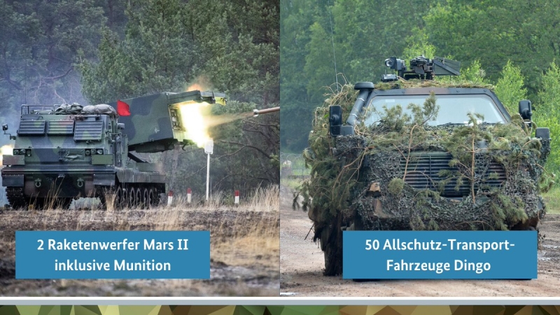 Германия уже передала Украине две реактивные системы залпового огня MARS II и 50 броневиков Dingo ATF