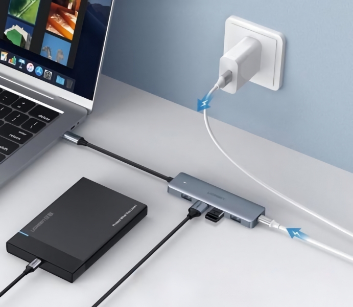 Хаб Ugreen для MacBook c четырьмя портами USB-A и одним USB-C продают на Amazon cо скидкой 44%