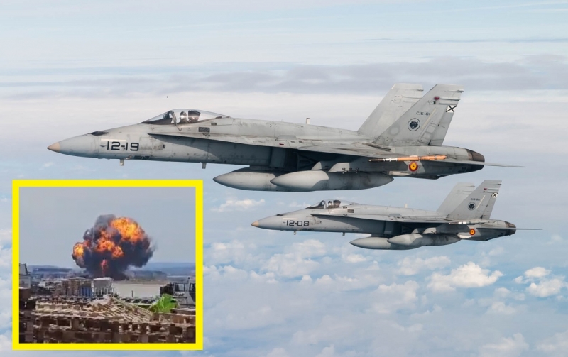 Истребитель F/A-18 Hornet ВВС Испании разбился на авиабазе в Сарагосе – пилот катапультировался за несколько секунд до взрыва