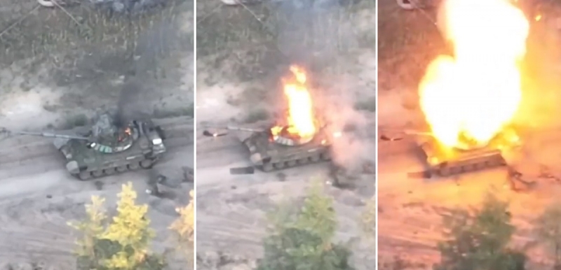 Украинские FPV-дроны с артиллерией уничтожили российский модернизированный танк Т-72Б3